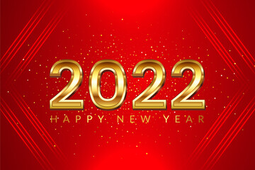 Happy new year 2022 golden text background - 2022 new year on red background with confetti