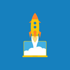 Rocket from laptop. Flat design.