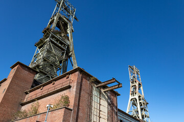 Headstocks of clipstone colliery No 1, is 67m and headstock No 2, is 65.5m - stock photo