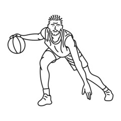 black striped illustration Young male muscular basketball player in action