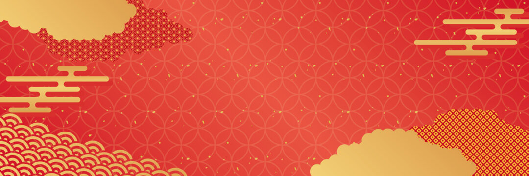 雲と霞の赤色和柄背景