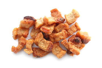 Heap of tasty cracklings on white background