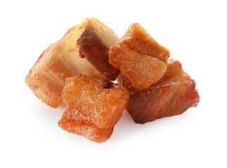 Heap of tasty cracklings on white background