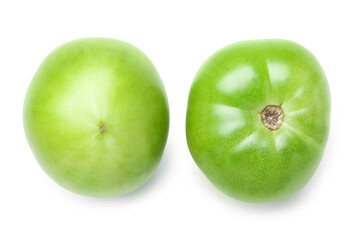 Fresh green tomatoes on white background