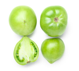 Fresh green tomatoes on white background