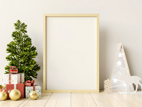 Christmas mockup frame,mockup posters in living room Christmas interior.