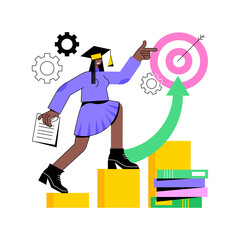 Educational trajectory abstract concept vector illustration. Educational capital strategy, determine way, career promotion, goal achievement, knowledge check, graduated student abstract metaphor. - obrazy, fototapety, plakaty