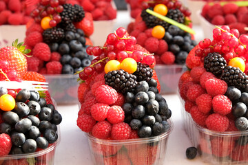 Berries on the market counter