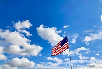 American flag waving in wind