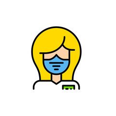 Female doctor wearing a medical protection mask. User profile picture colorful icon. Pixel perfect, editable stroke