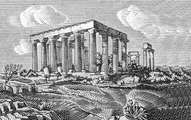 Ruins of the Temple of Aphaea Athena in Aegina, Portrait from Greece 100000 Drachma 1944 Banknotes.
