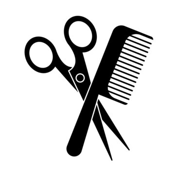 Scissors comb. Barber icons. Haircut tools. Scissors and comb. Vector illustration. Stock image.
