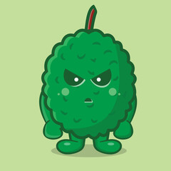 mad durian fruit mascot isolated cartoon in flat style