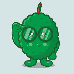 genius durian fruit mascot isolated cartoon in flat style