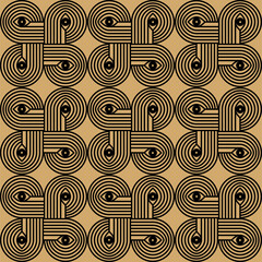 Seamless abstract pattern with eyes. Vector mystical black ornament on a yellow background. Modern graphic pattern.