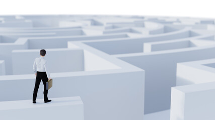 3D Rendering. 3D Businessman Standing in front of the maze. Success soncept.