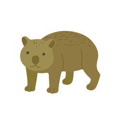 Cute cartoon wombat isolated on white background. Hand drawn vector illustration
