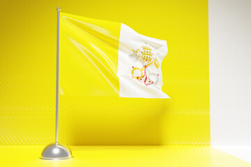 3D illustration of the national flag of Vatican on a metal flagpole fluttering .Country symbol.