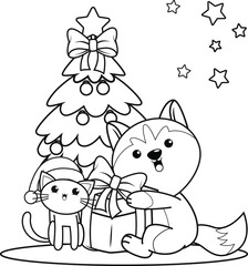 Christmas colouring book with cute husky
