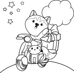 Christmas colouring book with cute husky