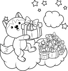 Christmas colouring book with cute husky