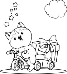 Christmas colouring book with cute husky