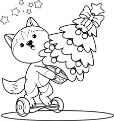 Christmas colouring book with cute husky