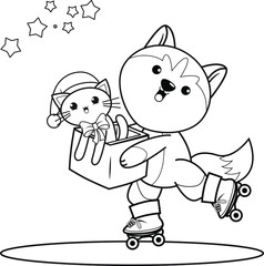 Christmas colouring book with cute husky