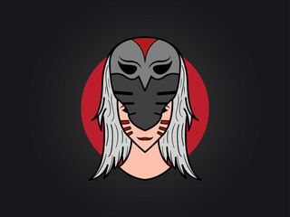 Vector girl wearing kitsune mask illustration