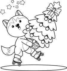 Christmas colouring book with cute husky