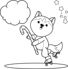 Christmas colouring book with cute husky