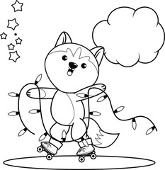 Naklejka premium Christmas colouring book with cute husky