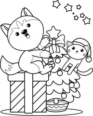 Christmas colouring book with cute husky