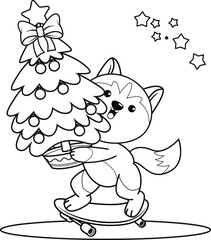 Christmas colouring book with cute husky