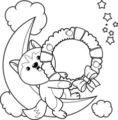 Christmas colouring book with cute husky
