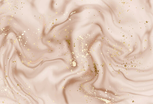 Silky Marble Painting Background Design With Gold Dust Texture.