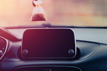 Car display, navigation, information. Car Radio. Modern in-car equipment for servicing the vehicle.
