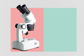 Stereoscopic microscope. Medical, health and biological concept. Using the microscope for research, scientific purposes.