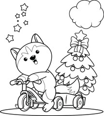 Christmas colouring book with cute husky