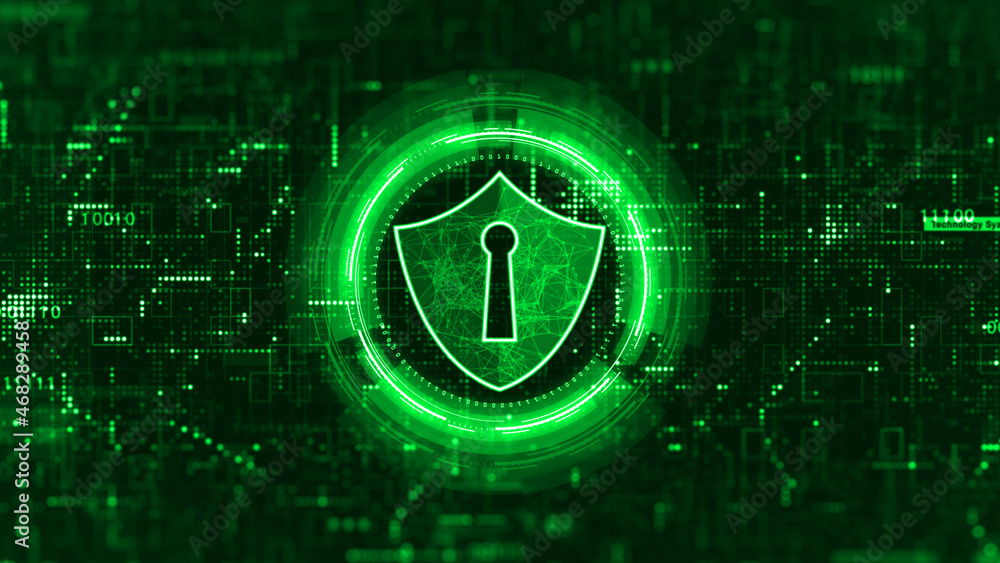 Poster shield icon cyber security, digital data network protection, future technology digital data network 