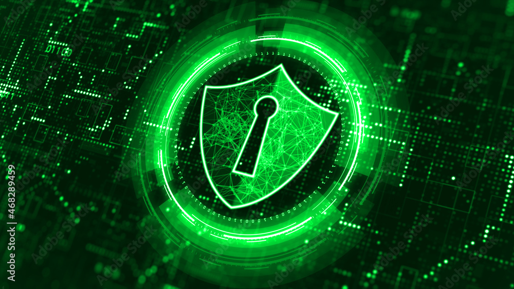Poster shield icon cyber security, digital data network protection, future technology digital data network 