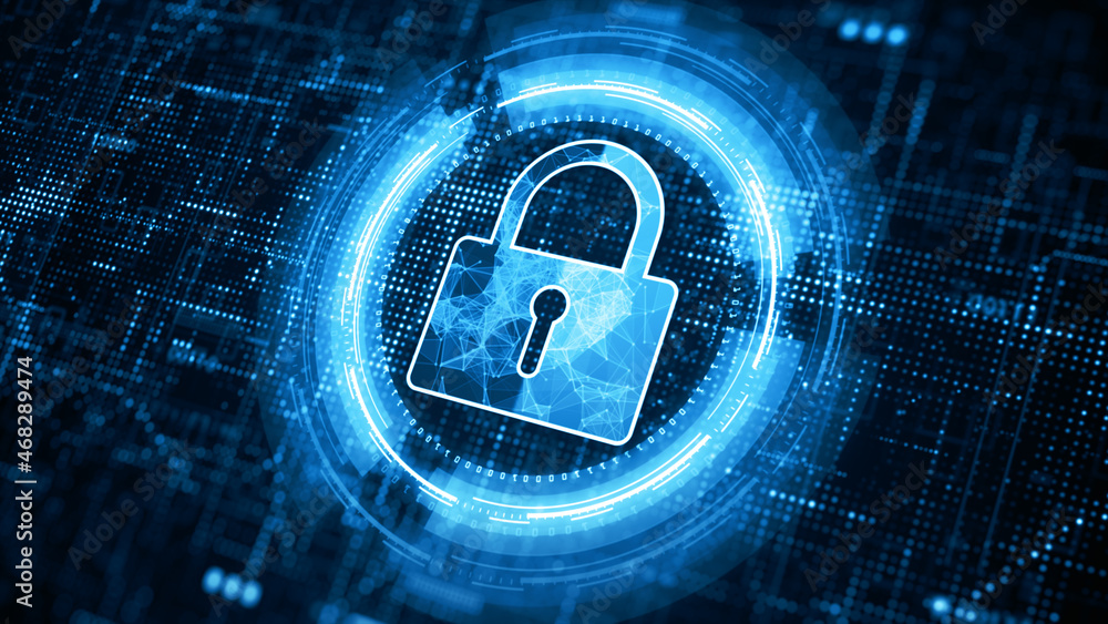Poster padlock icon cyber security, digital data network protection, future technology digital data global 