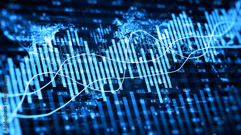 Aufkleber digital data financial investment trends, financial business diagram with charts and stock numbers s