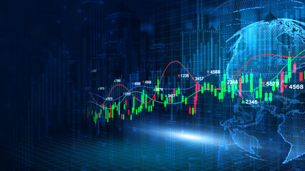 Digital data financial investment trends, Financial business diagram with charts and stock numbers showing profits and losses over time dynamically, Business and finance. 3d rendering