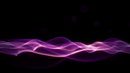 Purple particles wave flow digital abstract background. 3d rendering