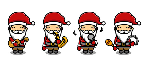 Fototapeta premium santa claus playing music cartoon