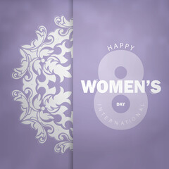Brochure 8 march purple with abstract white pattern