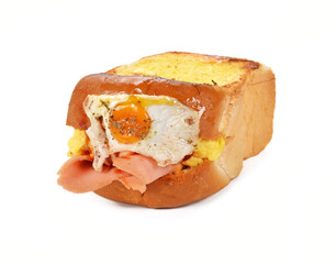 Sandwich with ham isolated on white background.