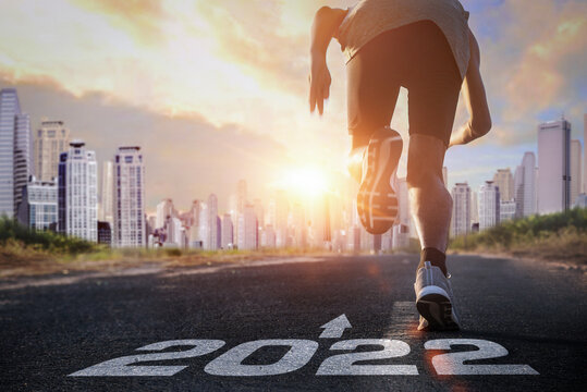 A runner is running Starting to new year,The readiness of leaders, vision and new ideas are beginning in 2022.