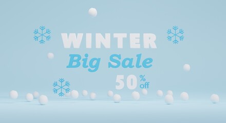 winter sale 3d illustration with text and copy space. perfect for promotion banner